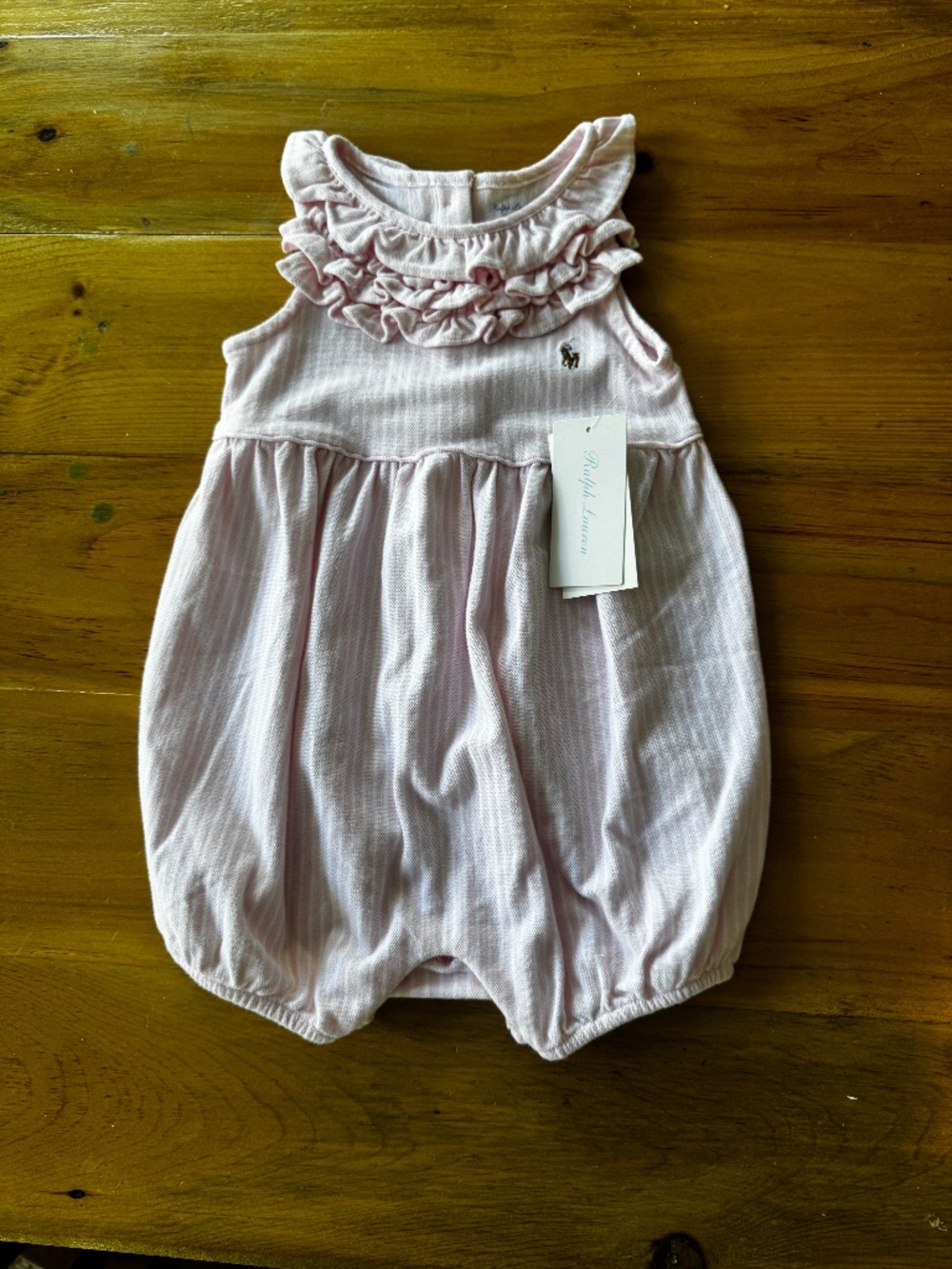 Ralph Lauren Pink and White Striped Baby Bloomer Cotton One Piece 18 months NWT